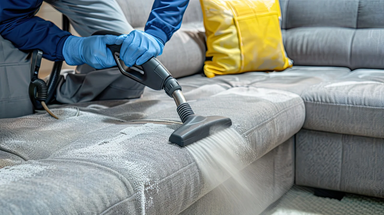 Nettoyage vapeur d'un canapé gris